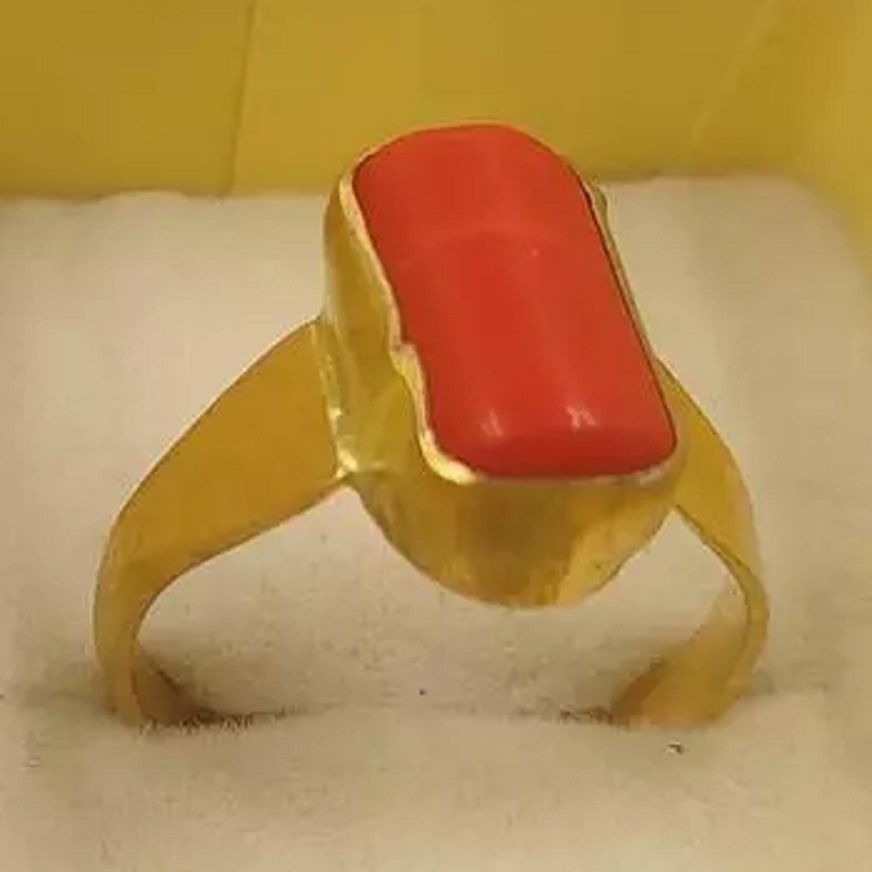 Natural Coral (Moonga) October month stone Gold Plated Adjustable Ring –  Shaligrams